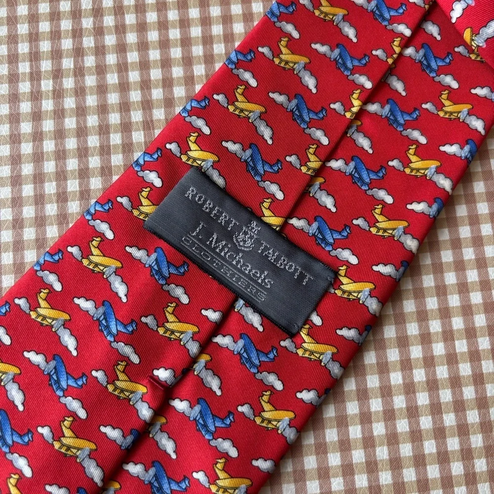 Robert Talbott Silk Print Tie - Airplanes red. Hand‎ sewn Made in USA. Classic